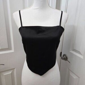 Gianni Bini Tie Back Crop Top Womens Small Black Satin Festival Party Adjustable